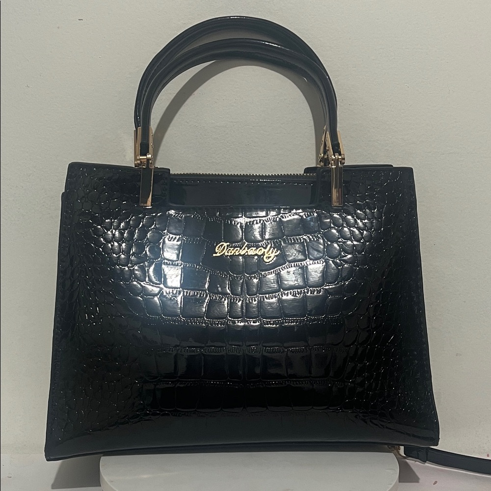 Black Croc-Embossed Women's Handbag